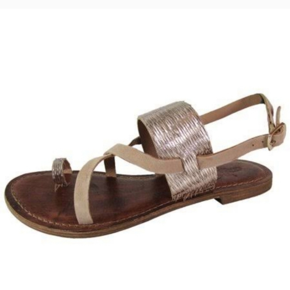 Freebird by Steven Womens Metallic Suede Loop Toe Sandals Flats shoes sz 36/5